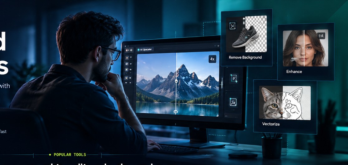 Creator working with Graphkit's AI image tools