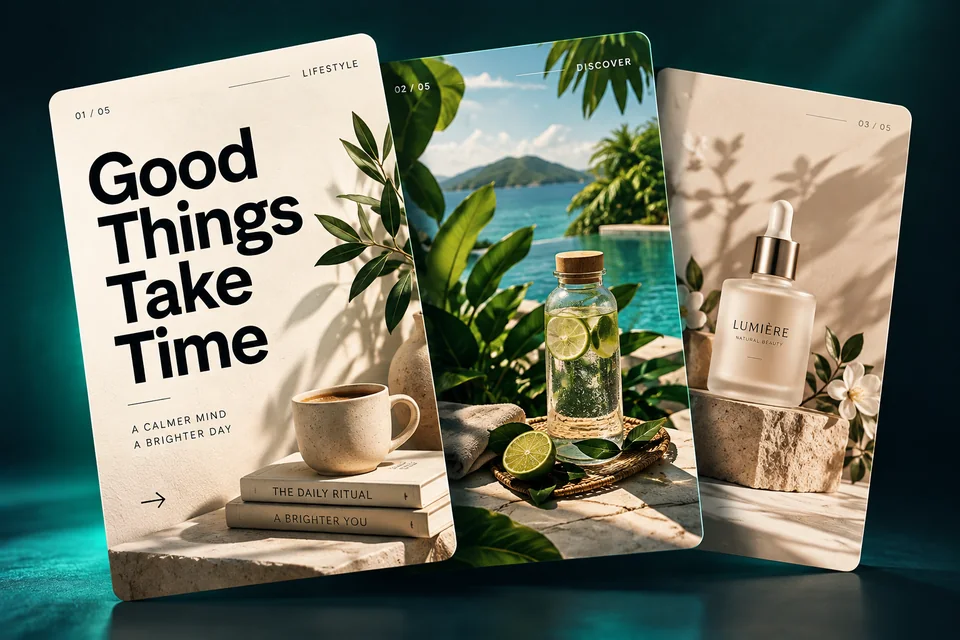 Three social media post designs in a carousel